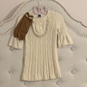 Baby Gap Ruffle Cable Knit Sweater Dress + Fox Socks
